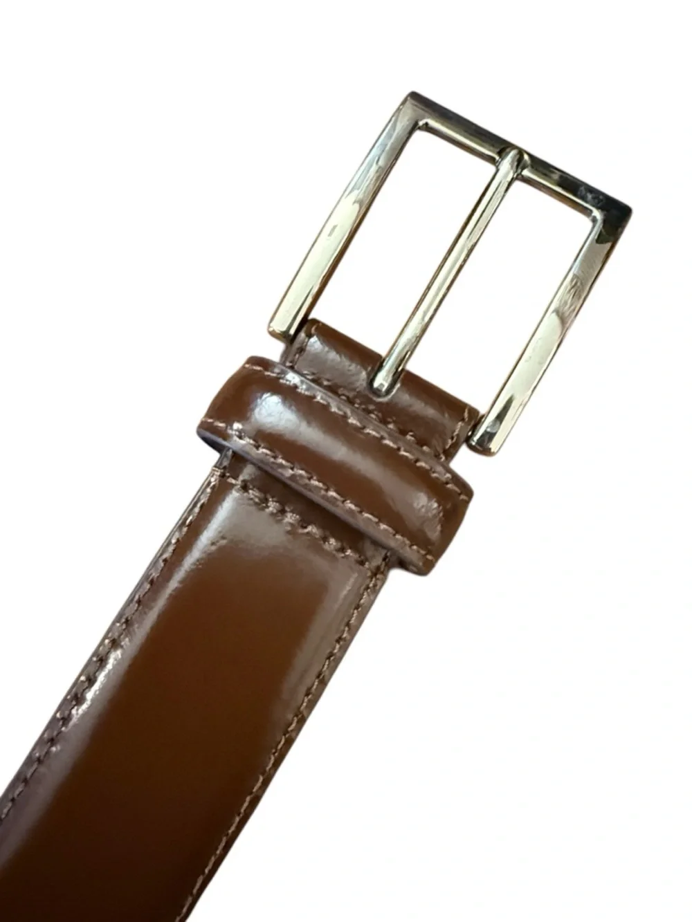 Cole Haan Smooth Brown Leather Belt Silver Buckle Classic Dress Casual Preppy 36